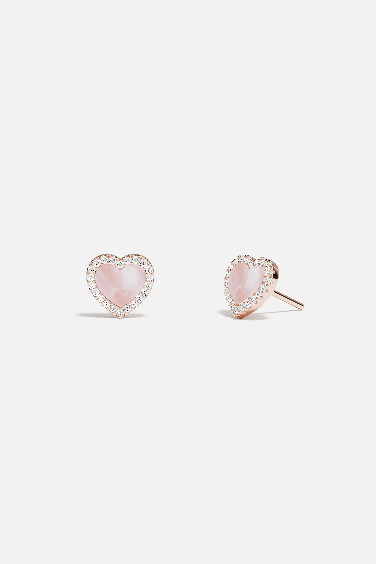 Pink Nacre Heart Stud Earrings - Image 3